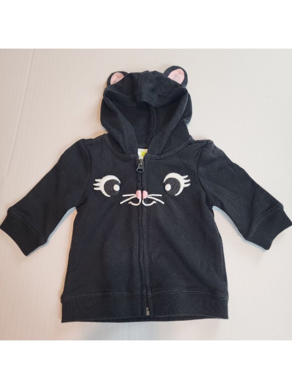 Crazy 8 Black Kitty Cat full zip hooded jacket 3-6 months New Cute